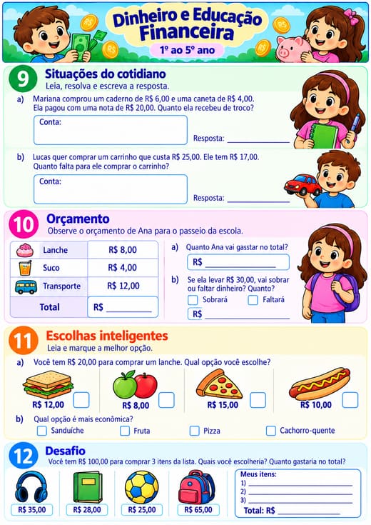 Prévia: Dinheiro e Educação Financeira — Orçamento e escolhas