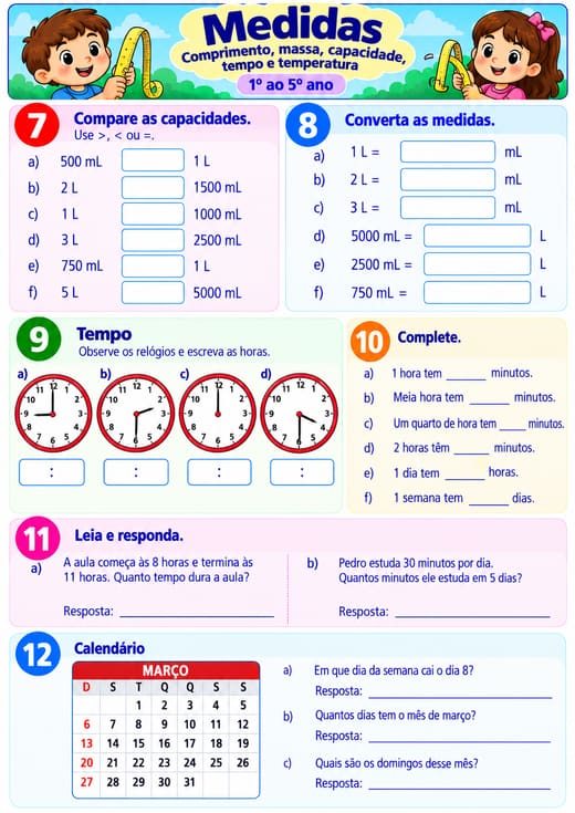 Prévia: Medidas — Capacidade, tempo e calendário
